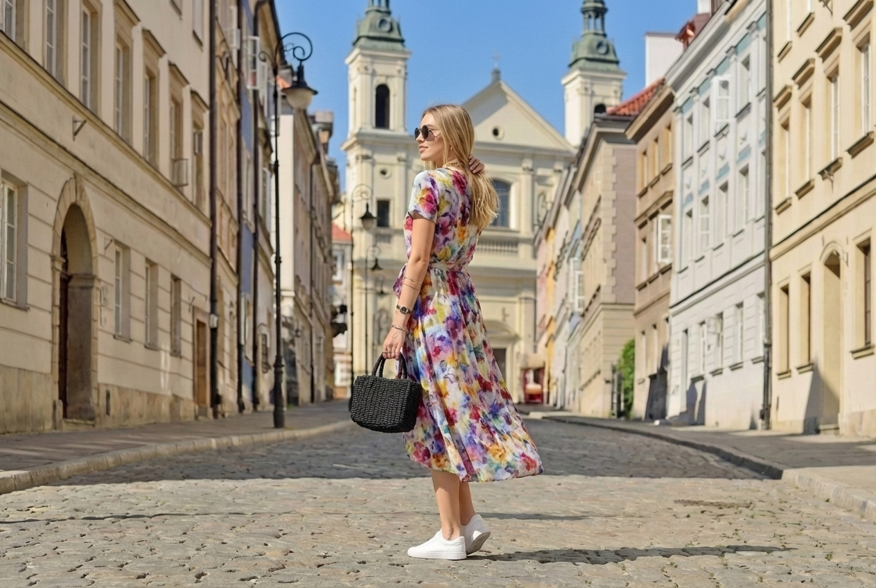 Elegancka sukienka Natalia – kolorowa łąka