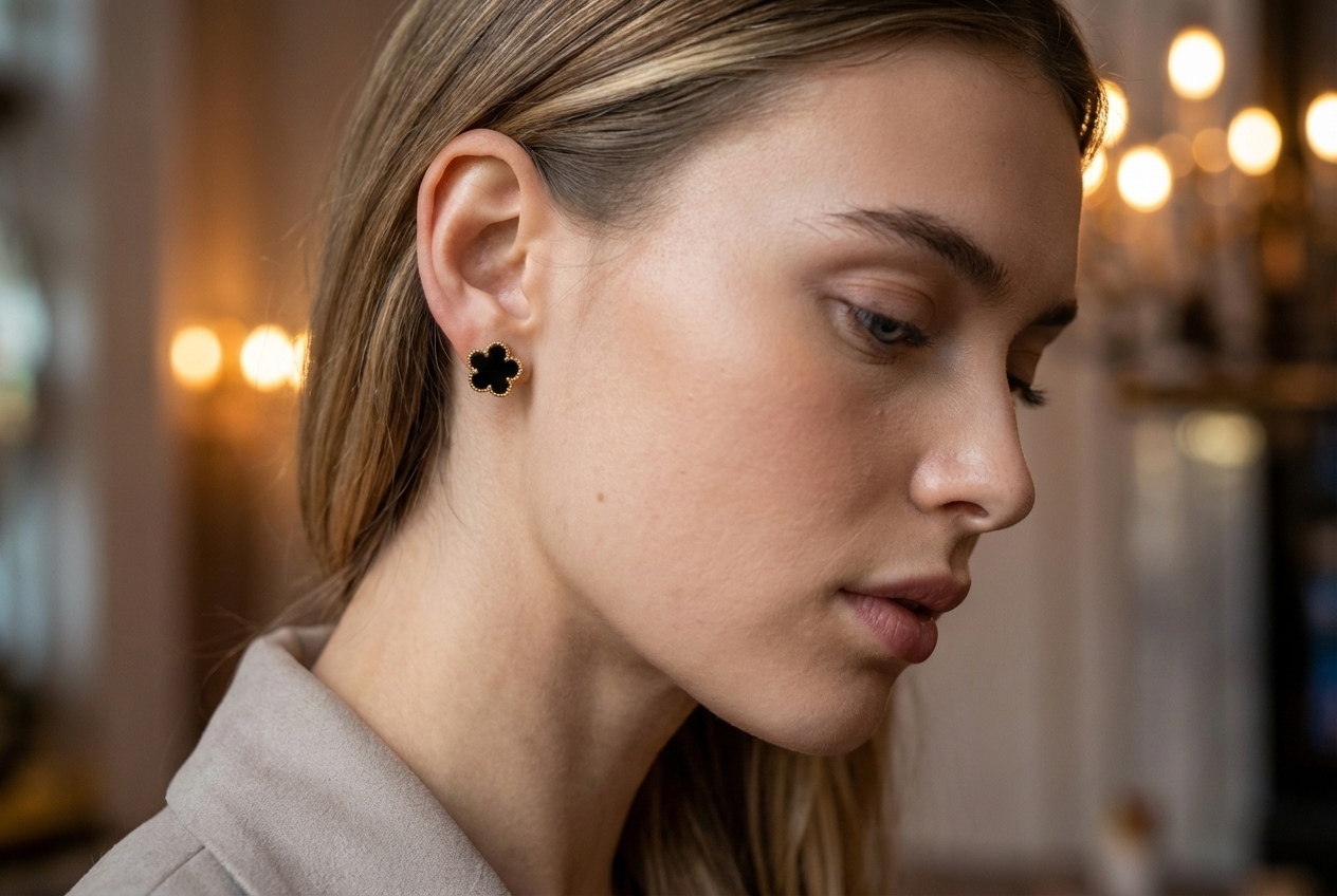 Eleganckie kolczyki kwiatki - Czarny