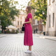 Elegancka sukienka Natalia – malinowe kropki