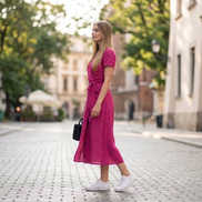 Elegancka sukienka Natalia – malinowe kropki