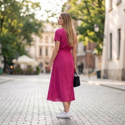 Elegancka sukienka Natalia – malinowe kropki