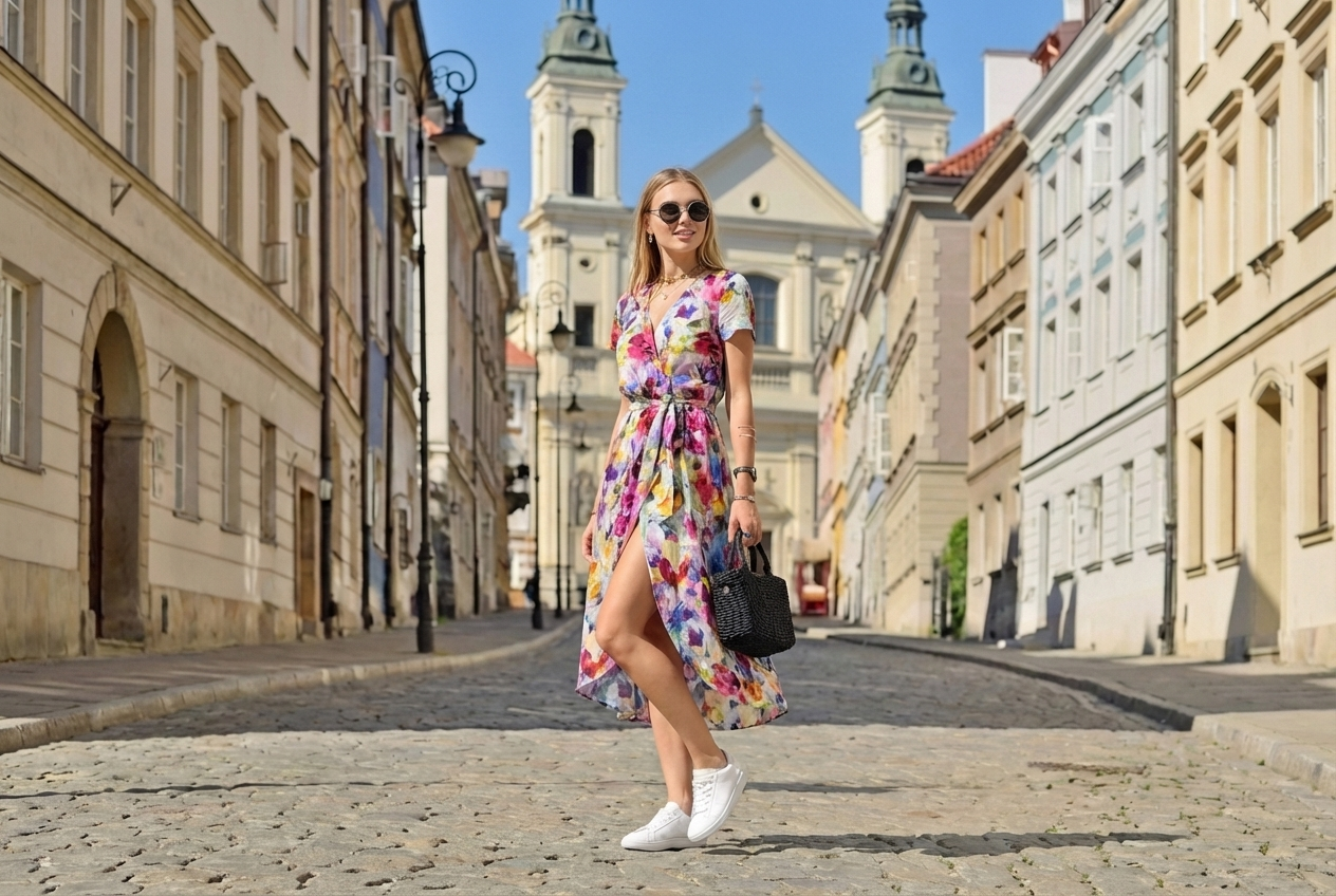 Elegancka sukienka Natalia – kolorowa łąka