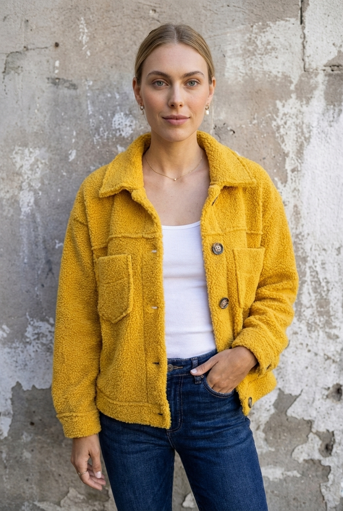 Zofia | Stylowa Ciepła Kurtka – Żółta