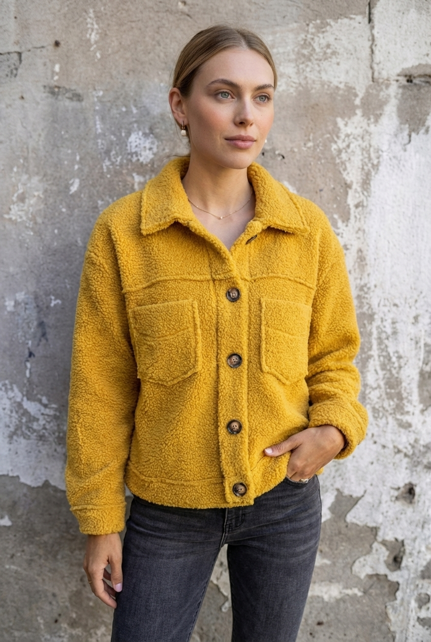 Zofia | Stylowa Ciepła Kurtka – Żółta