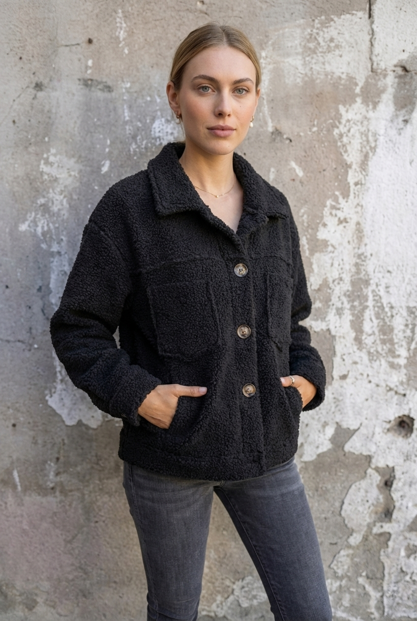 Zofia | Stylowa Ciepła Kurtka – Czarna